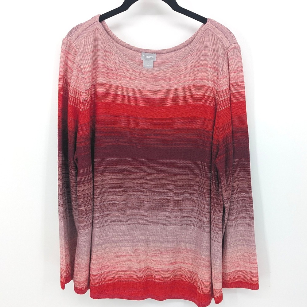 Chicos Sweater Womens XL Red Ombre Knit Long Sleeve Pullover Casual Mature Comfy